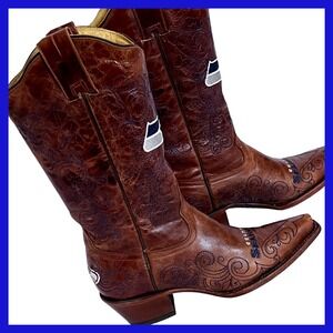 NFL Seattle Seahawks Cowboy Boots Leather‎ Western Brown Embroidered 7
